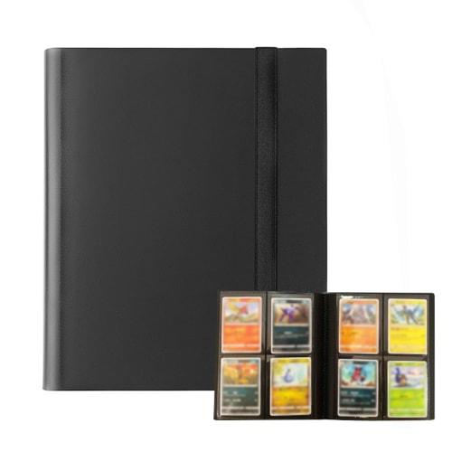 Portable Zippered PP Card File for Sports Cards, Collection, and Binder, Perfect for Trading Cards and Games, with Sleeves (Black, 4 Pockets, Holds 16