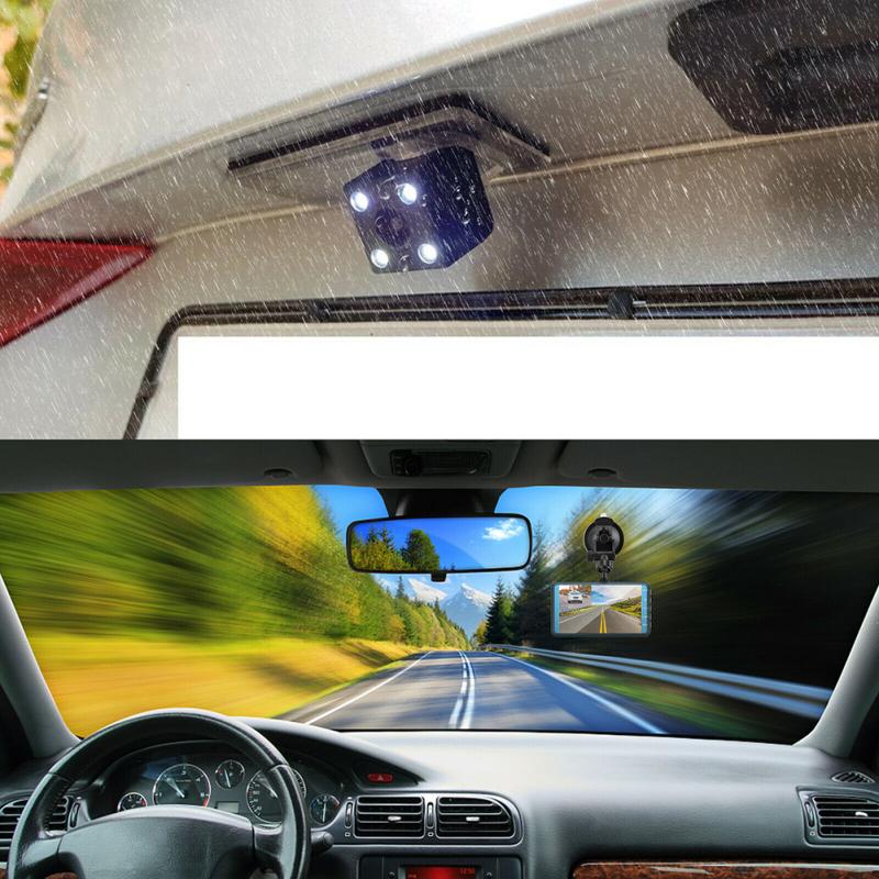 Автомобильный видеорегистратор, 4-дюймовый сенсорный экран с двумя объективами, видеорегистратор для вождения, Ips-экран, HD-рекордер, изображения заднего вида