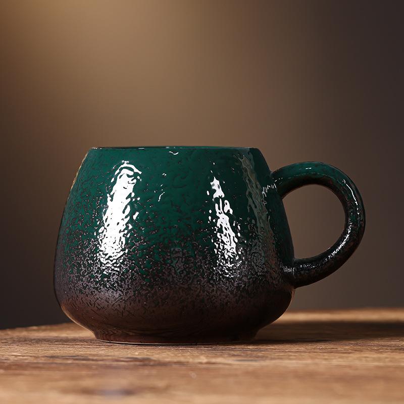 Coarse pottery mug with lid Large capacity 1000ml household water cup Ceramic office belly cup Coffee cup