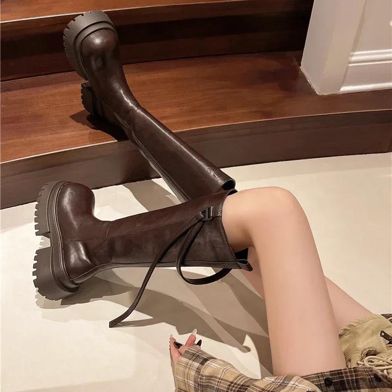 Модные 7 см Новые Уличный Стиль Женские Короткие Плюшевые Панк Платформа Современные Сапоги Модные Ботфорты До Колена 2025 Осень Зима Женская Обувь