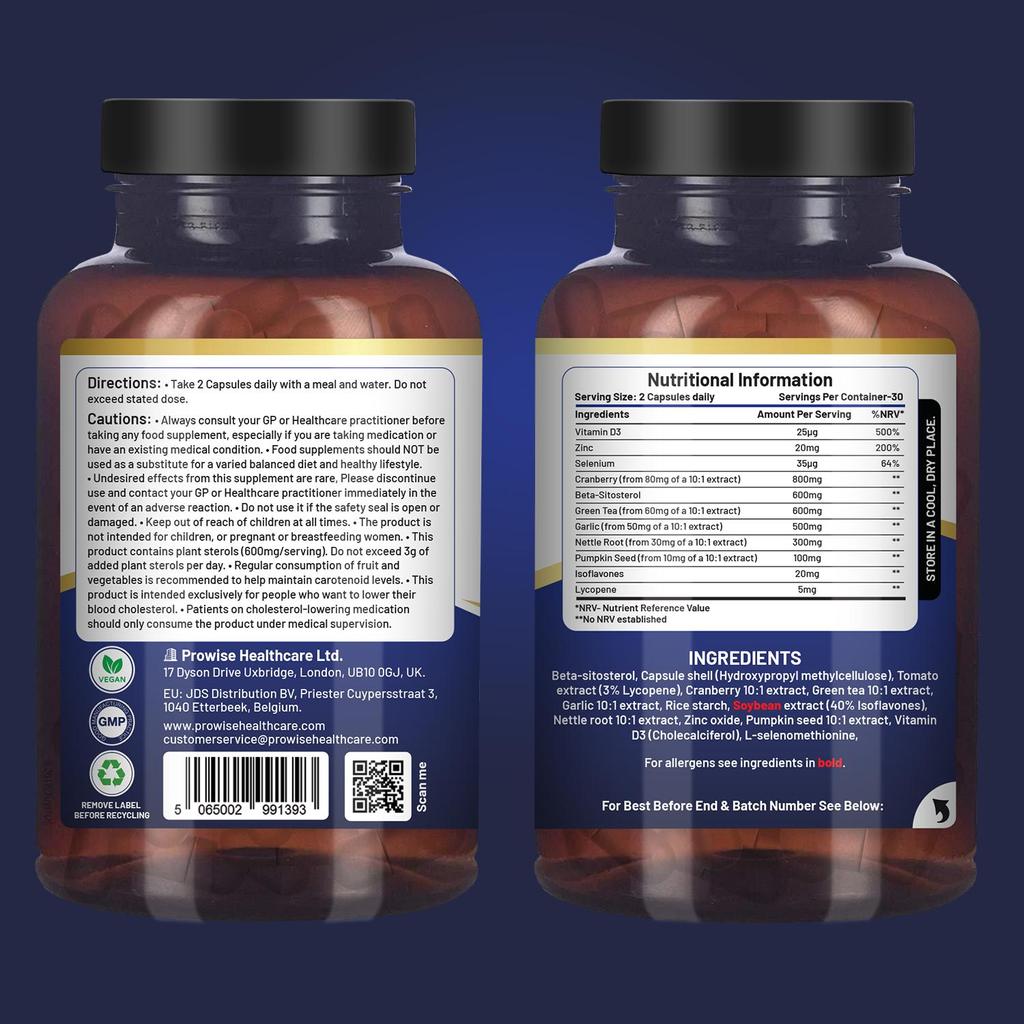 Advanced Prostwell Plus 60 Vegan Capsules Added Beta Sitosterol, Pumpkin Seed, Nettle Root, Lycopene and 7 Other Ingredients