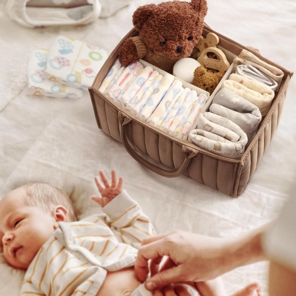 Floral Beige Foldable Mommy Bag Multi-Pocket Diaper Storage Bag Newborn Essentials