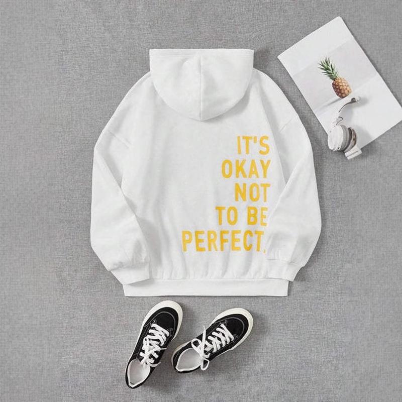 Ladies Spring Autumn Casual Sports Hooded Long Sleeve Big Pocket Letter Printed Pullover Hoodies Sweatshirt Top