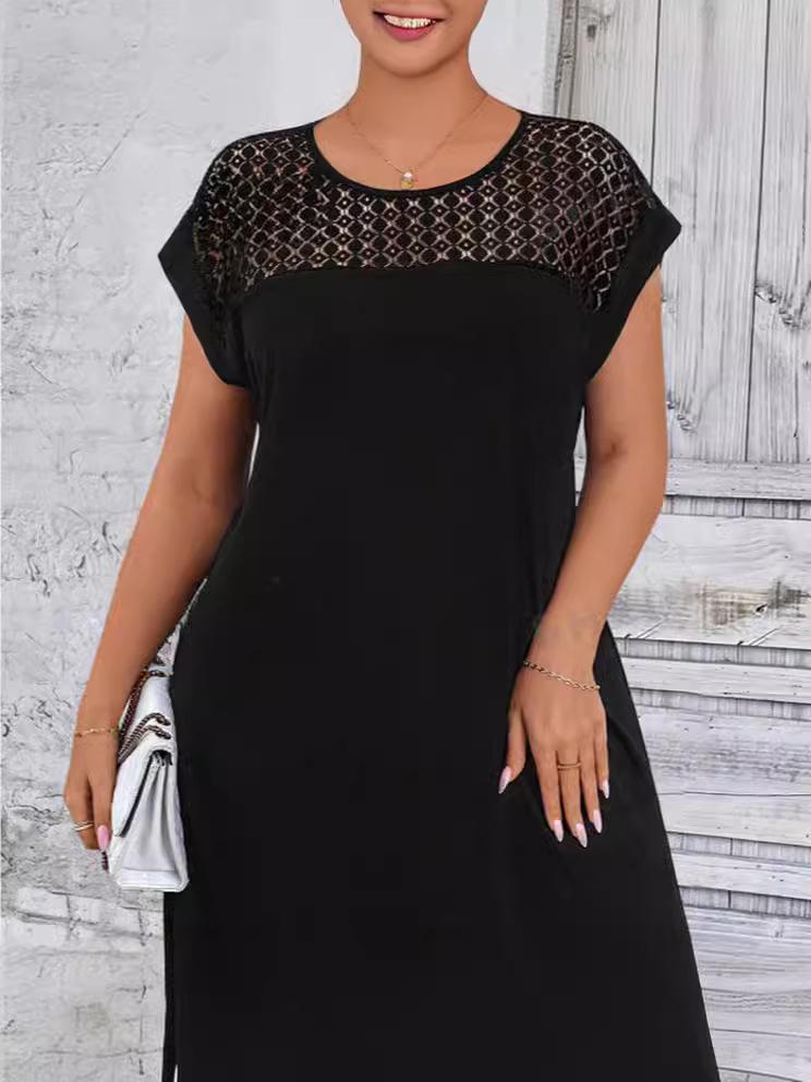 Весна/Лето 2024 Кружевное Лоскутное Платье С Круглым Вырезом Свободного Кроя