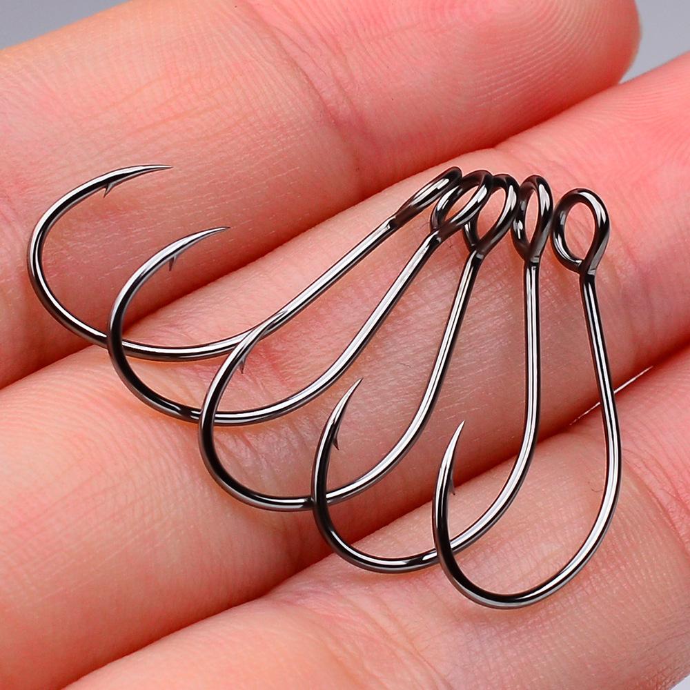 Летающий рыболовный крючок для приманки с большим ушком, круглый заостренный крючок из высокоуглеродистой стали, мягкий крючок для насекомых с большим кольцом с бородкой, одинарный крючок, 50 шт./пакет