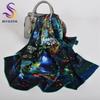 BYSIFA|New Blue Green 100% Silk Shawl Scarf Women Fashion Floral Design Scarves Hijabs Brand Accessories Scarf Wrap Cape 110*110