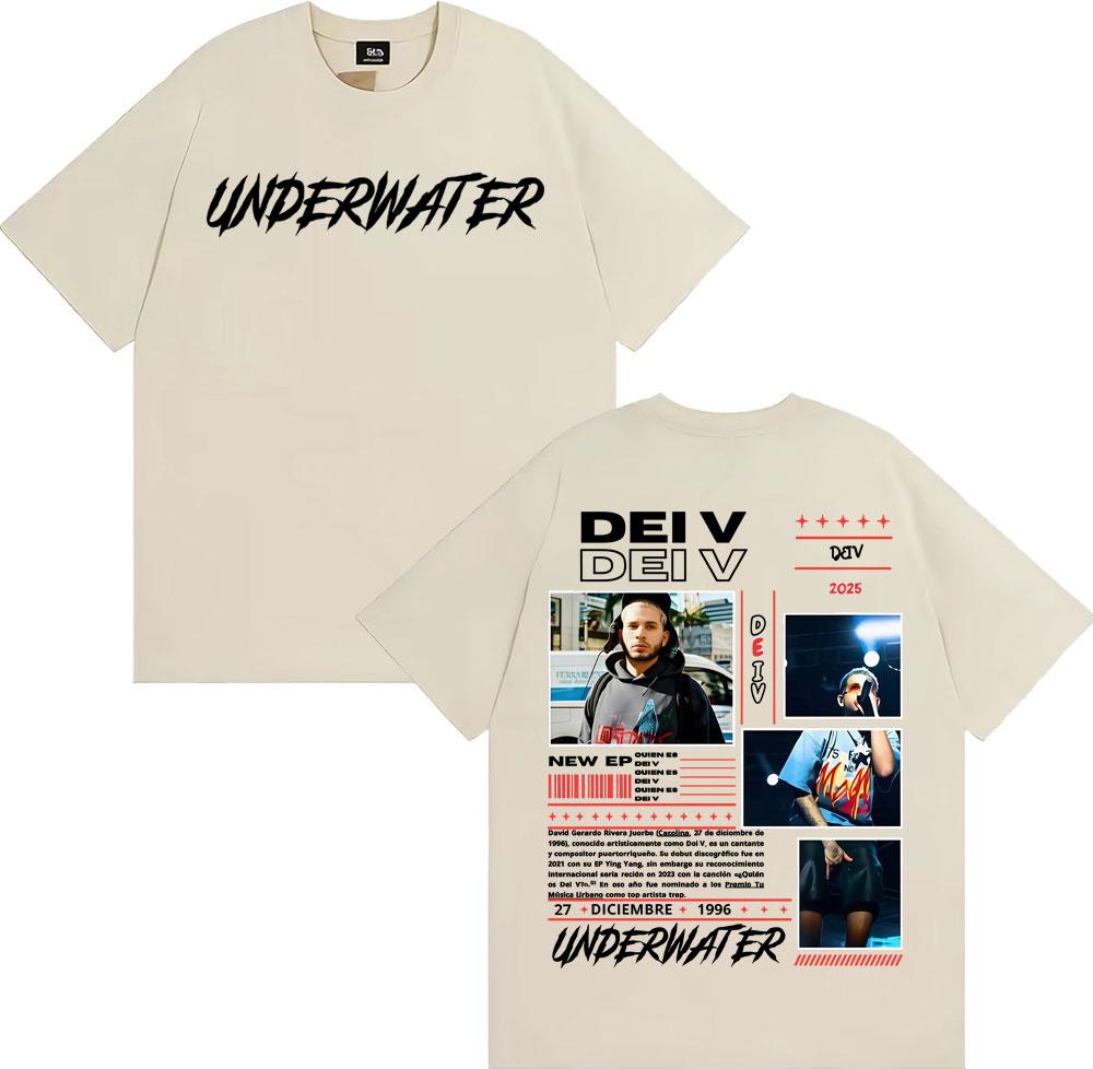 2025Summer Dei V Quien Es Dei V Underwater Album T Shirts for Men Fashion Hip Hop Street T Shirt Man Casual 100 Cotton Tshirt