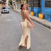 Sexy Knitted Cut Out Tassel Spaghetti Strap Bodycon Beach Maxi Dress Summer Women's Holiday Club Party Dresses Elegant Outfit K10