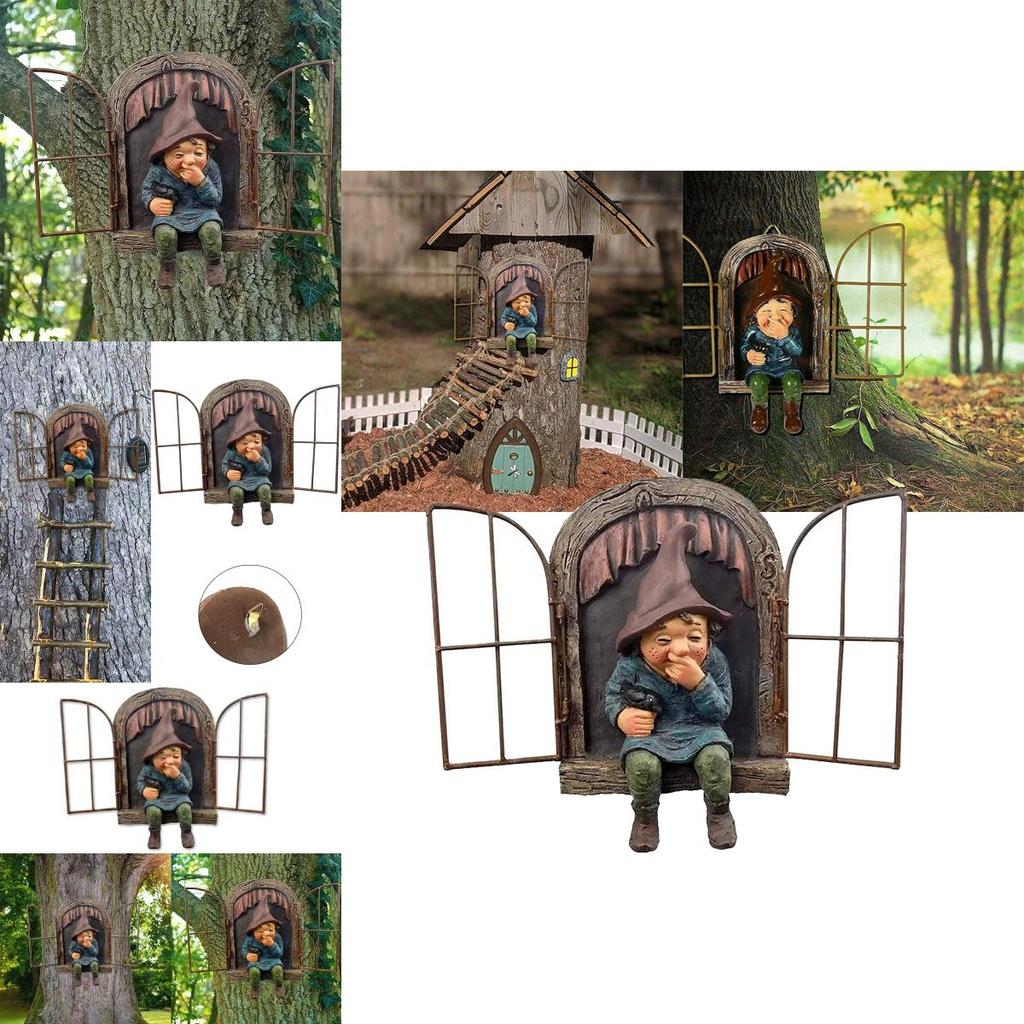 Эльф За Дверь Озорной Гном Садовая Статуя Обниматель Деревьев Уличный Декор Двора Восхитительная Скульптура