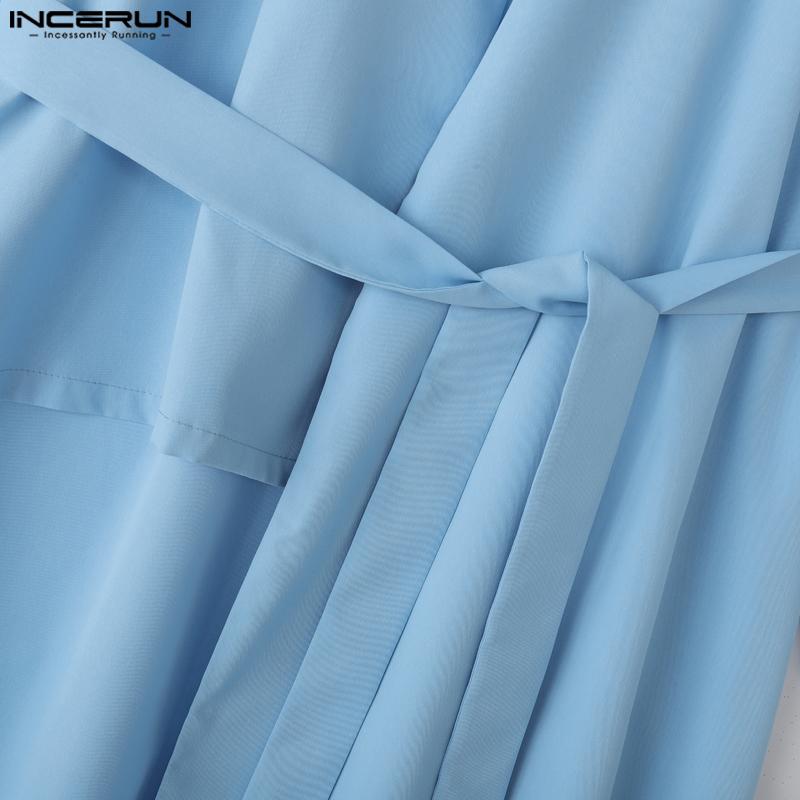 INCERUN Осень Мужской Кардиган Пальто Верхняя одежда с длинным рукавом и поясом Необычный длинный