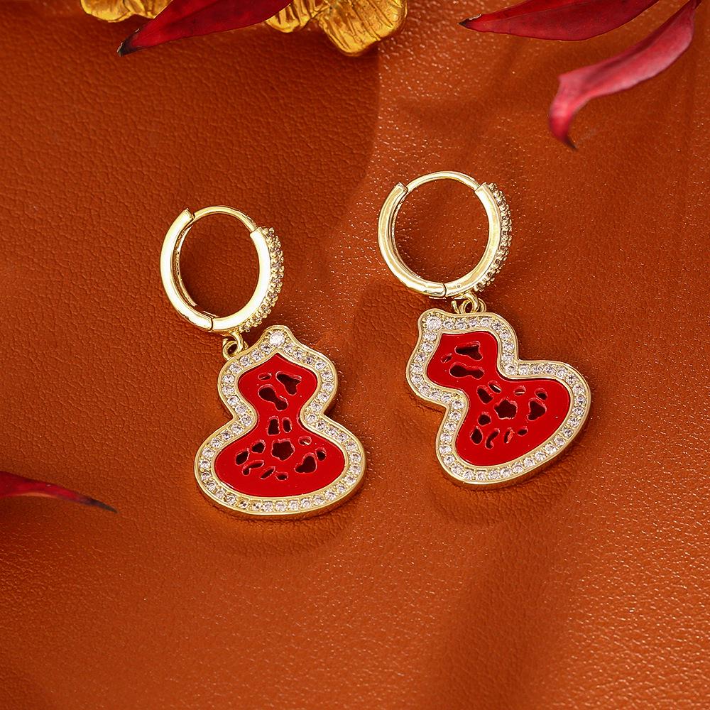 Праздничные красные серьги-тыквы с цирконом – дизайн Ruyi на китайский Новый год