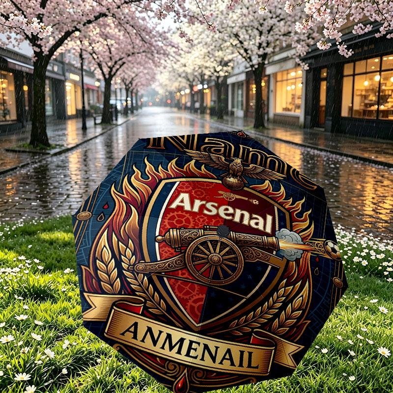 Custom Name Personalized Arsenal F.C Print Umbrella, Auto Open Close, 8‑Rib Sturdy Frame, Commute Camping Hiking Use, Birthday Gift
