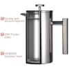Best French Press Coffee Maker - Double Wall 304 Stainless Steel - Keeps Brewed Coffee or Tea Hot-3 Size with Sealing clip/Spoon