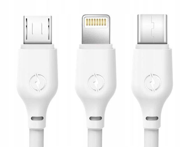 XO NB103 3in1 USB Cable - Lightning + USB-C + microUSB 1.0 m 2.1A White