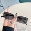 Trendy Rimless Rectangle Sunglasses Frameless Fashion Shades Punk Sunglasses Gradient Men Women UV400 Eyewear Driving