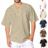 Mens Cotton Linen Shirts Casual Beach Hippie Shirt Short Sleeve V Neck Yoga Tops