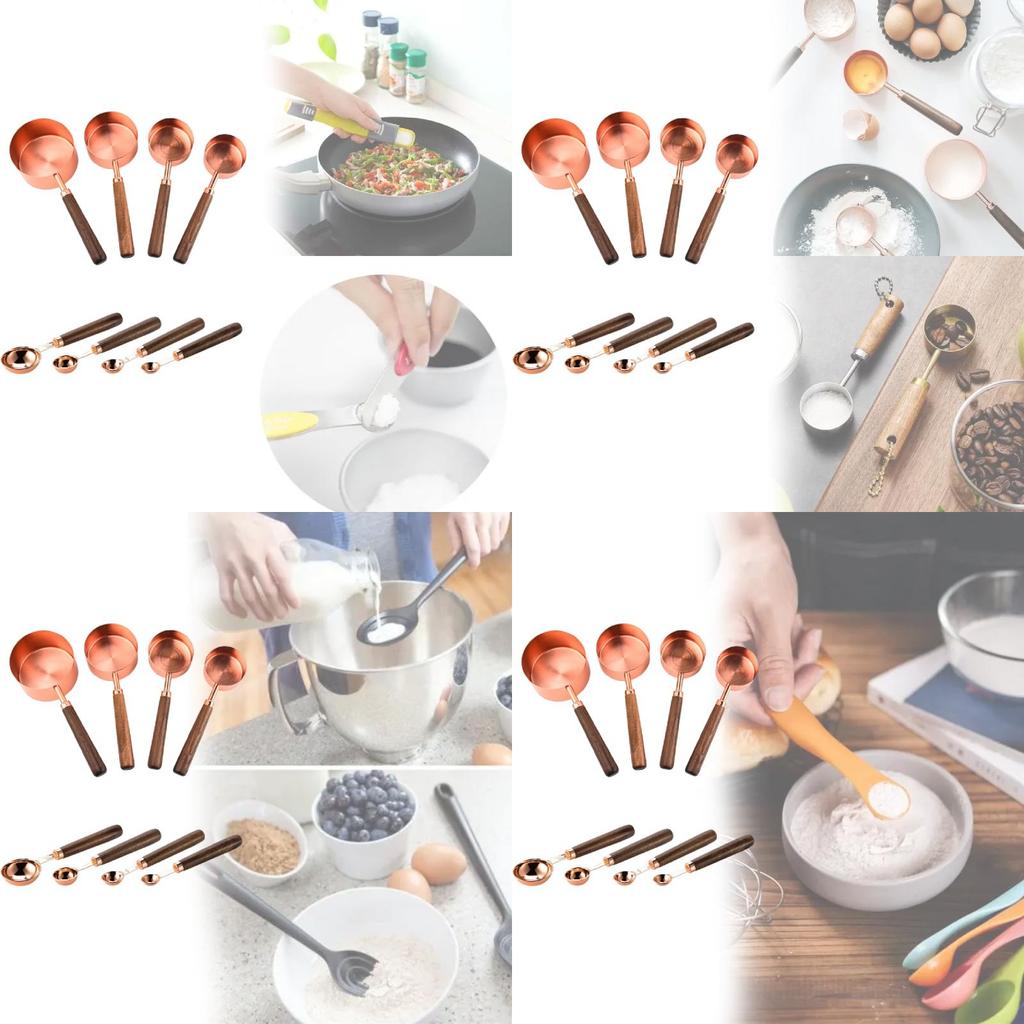 Rose Gold Stainless Steel Measuring Tool Kit With Graduated Cups And Spoons For Kitchen