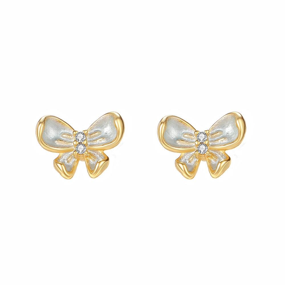 S925 Sterling Silver Gold Plated Butterfly Stud Earrings with Zircon, Dainty Fresh Fashion Jewelry for Women