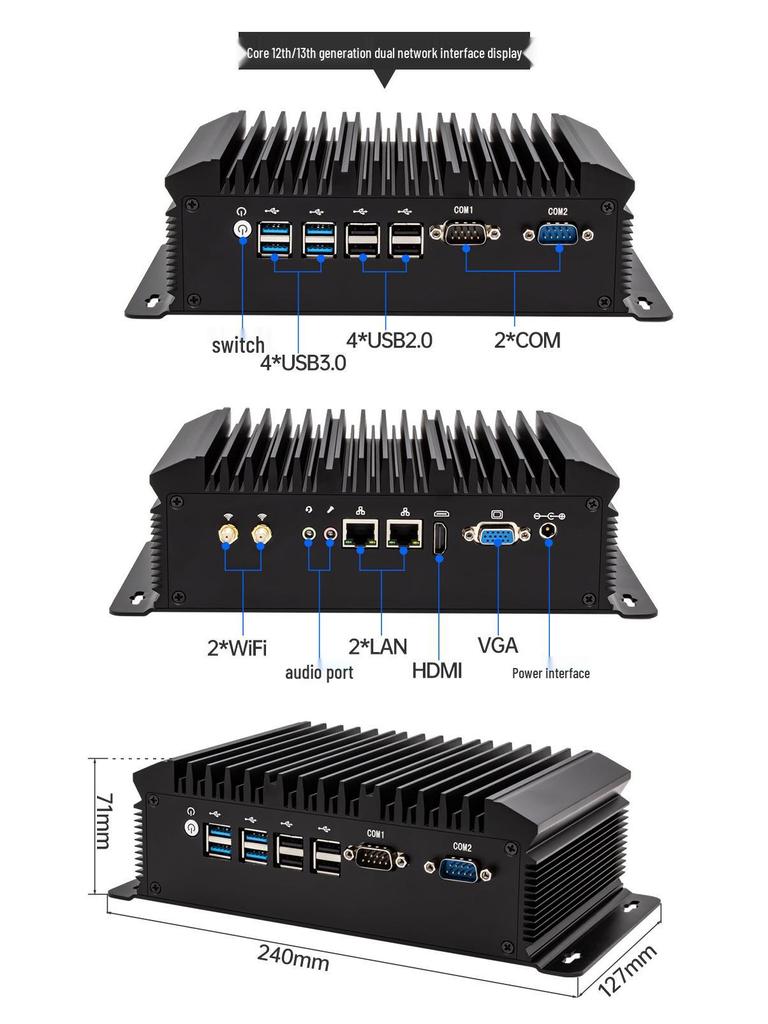 Yingchi Mini Fanless Industrial PC N100/N150 Core i3/i5/i7/J1900