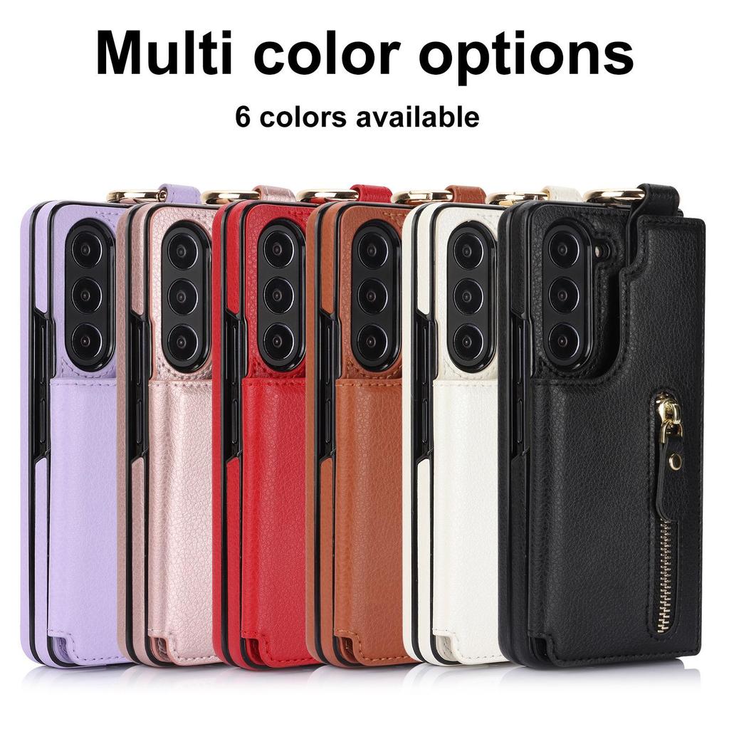 Кожаный чехол-книжка на молнии Samsung Z Fold7/Fold6 с кольцом-кошельком