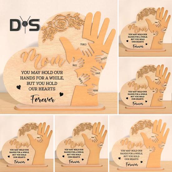 Семья, держащаяся за руки, табличка на стол, деревянная любовь, сердце, жест, украшение, День матери, День отца, домашний офис, стол, центральное украшение, украшение