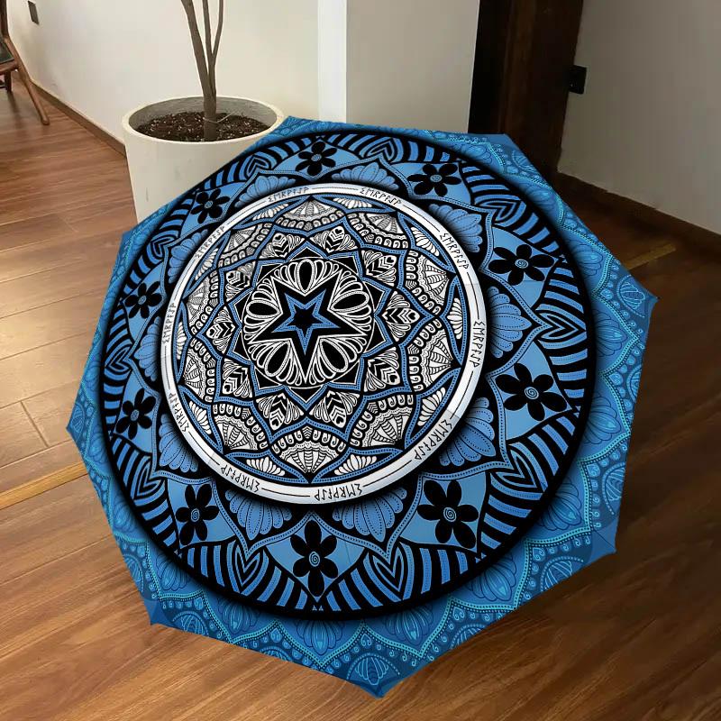 1pc Mandala Pattern Automatic Open/Close Umbrella with Windproof, 8-Rib Sturdy Canopy, Durable Ribs, Fashionable Design1213A