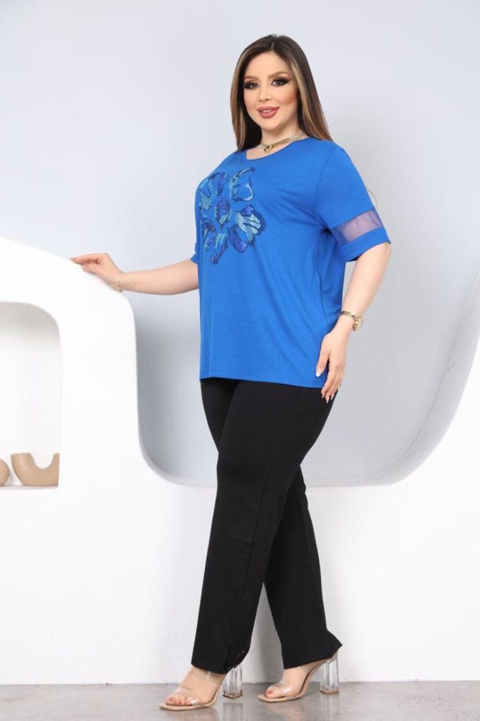 Женская блузка большого размера Блузка большого размера с каменным цветочным узором спереди