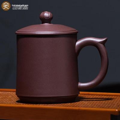 Чайная чашка из исинской фиолетовой глины Jingwu с крышкой и ручкой, 450 мл
