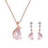 Rose Quartz Necklace and Earrings Set for Women Silver 925 Hypoallergenic October Birthstone Earrings Dangling Necklace Pink Gold Simple Girlfriend