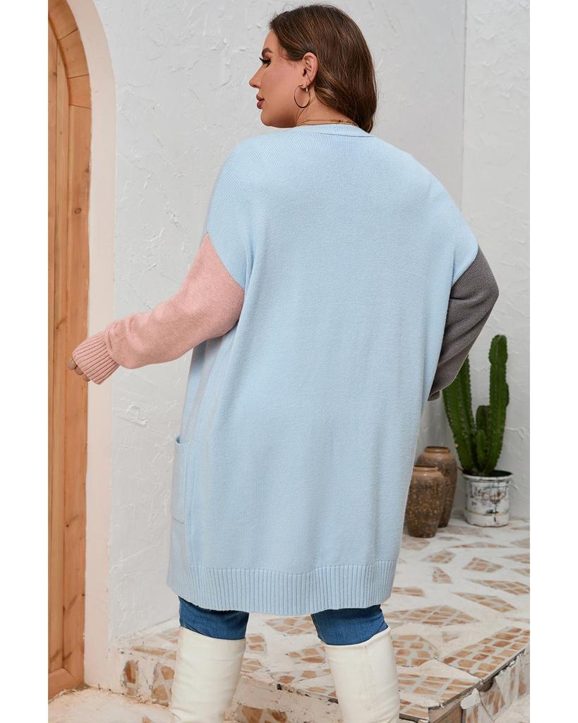 Azura Exchange Multicolor Plus Size Colorblock Pocketed Open Front Cardigan