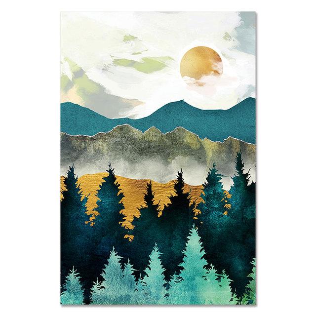 Nordic Style Sunrise Sunset Wall Art Pictures Deer Canvas Painting Mountain Landscape Poster and Print for Interior Home Decor