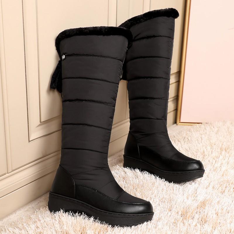 Waterproof Winter Shoes Woman Snow Boots 2024 Warm Fur Plush Casual Wedge Knee High Boots Girls Black White Rain Shoes Ladies