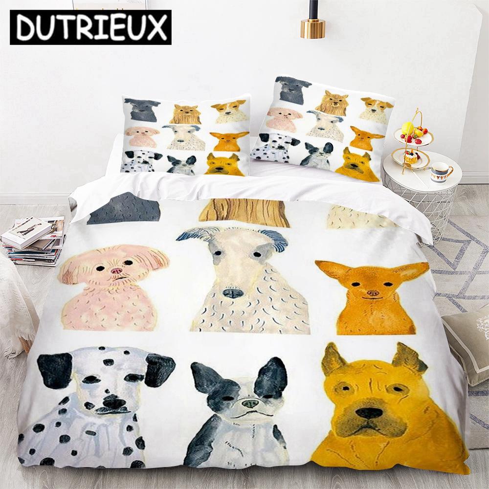 Cute Cartoon Dogs Animal 3D Duvet Cover Bedding Set Comforter Linen Pillowcases Quilt Cover Home Decor Single Double Twin Queen