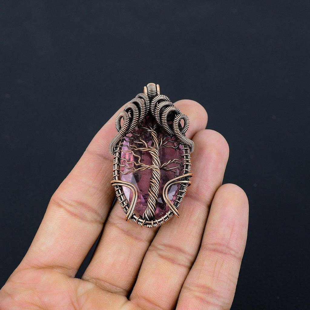 Pink Kunzite Pendant Gemstone Jewelry, 999 Copper Wire Wrapped Pendant, Handmade Jewelry Birthstone Pendant, Gift For Him