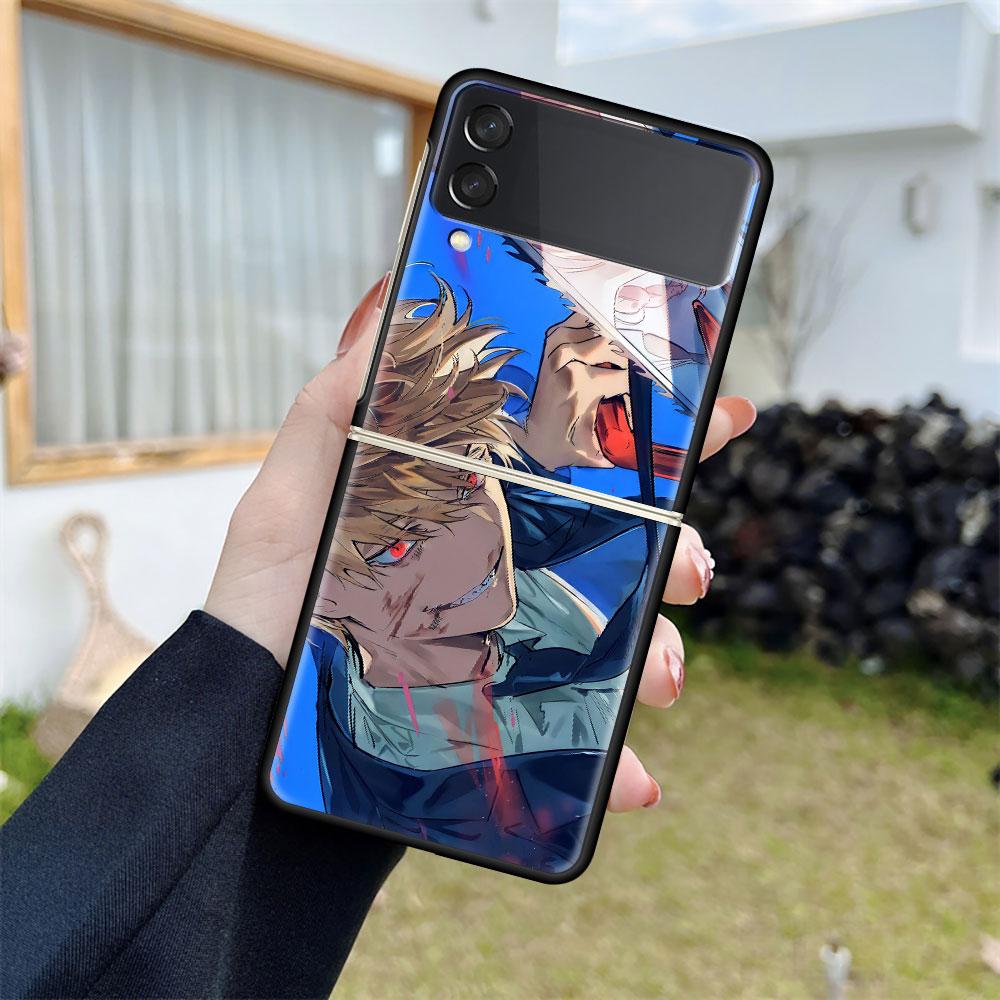 Чехол для Samsung Galaxy Z Flip 3 5G черный жесткий роскошный чехол для телефона ZFlip, защита от падений, модный чехол для ПК, комикс с изображением человека-бензопилы