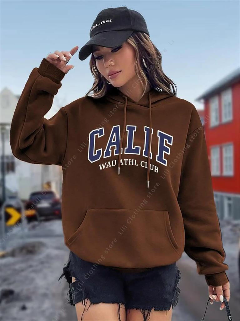 Women's Hoodies Y2K Kozy Fleece CALIF Letter Pullover Casual Top Aesthetic Fashion Clothing Trend Hoodie woman Hooded Sweatshirt