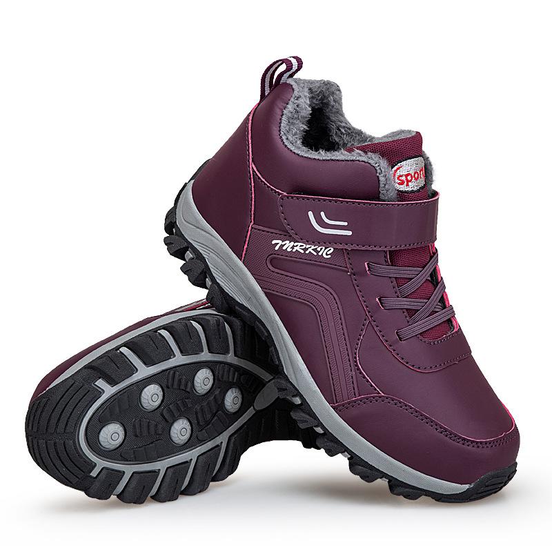 Foreign Trade Autumn and Winter Leather Surface Waterproof Elderly Shoes Velvet Warm Elderly Walking Shoes Thickened Mother Sports Snow Shoes Boots