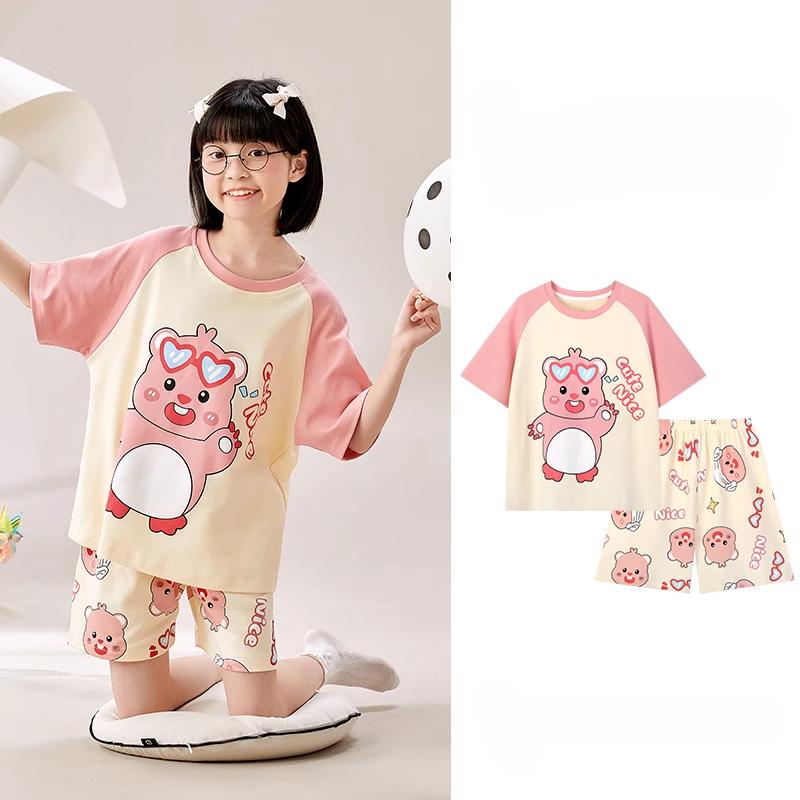 2025 MINISO Модный и милый мультяшный аниме-принт для мальчиков и девочек, пижамный комплект с короткими рукавами, летний детский комплект из 2 предметов: футболка + шорты