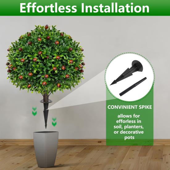 Artificial Topiary Ball with Lavender Flowers 16 Inches UV Resistant Faux Shrubs with Ground Spike Fake Evergreen Plant Artificial Brush Garden Decor