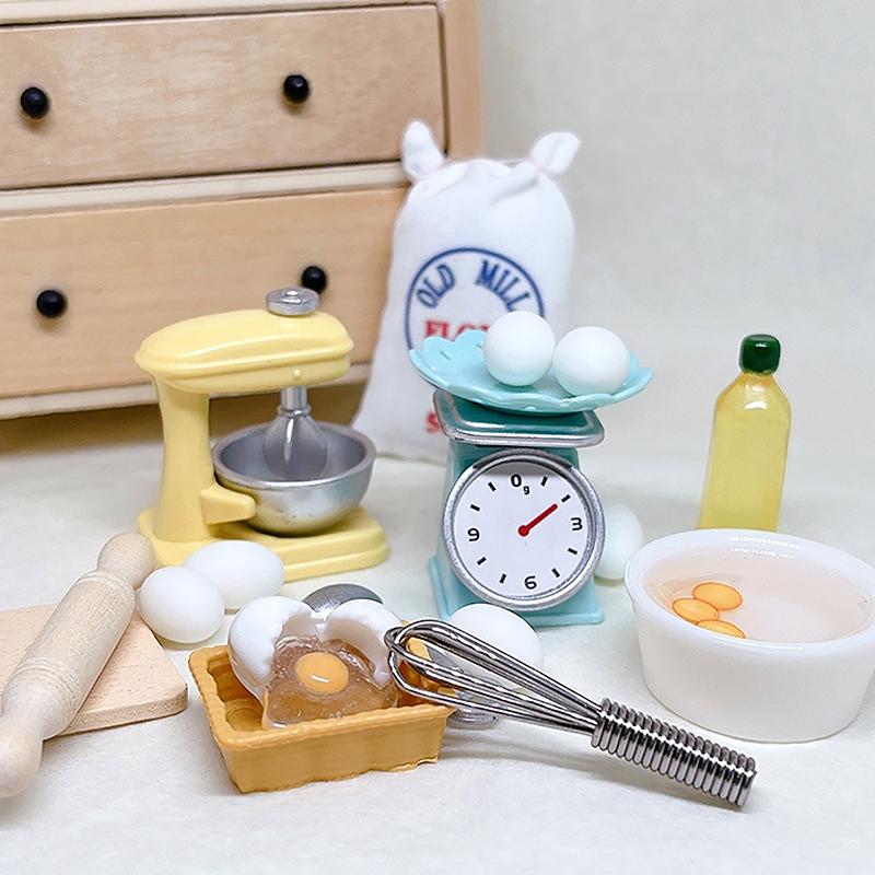 1Set 1:12 Dollhouse Miniature Flour Egg Beater Rolling Pin Cut Board Oil Bottle Baking Tool Model Kitchen Decor Toy