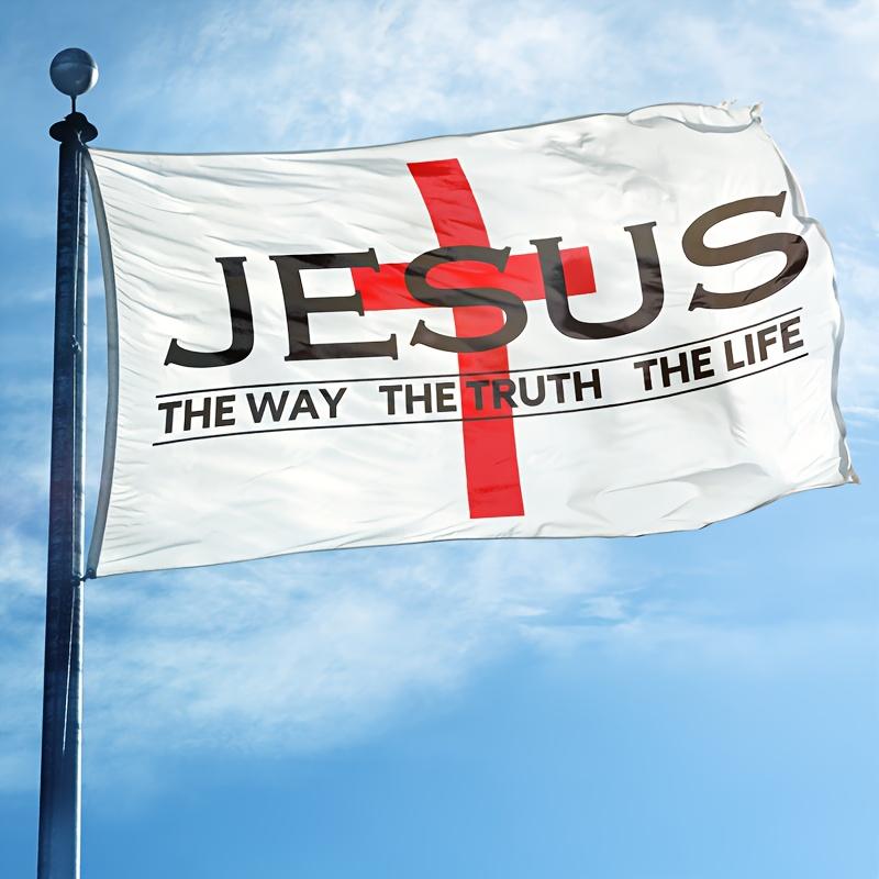 1pc 91.44x152.4 cm Jesus The Way The Truth The Life Flag - Vivid Color and Fade proof - Canvas Header and Double Stitched - Christian Flags Polyester