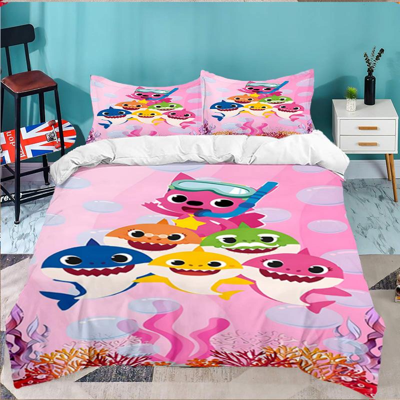 3PCS Cartoon Shark Bedding Set,Including 1pc Duvet Cover And 2pcs Pillowcases Perfect for Bedroom, Dormitory, Large size Fan Christmas gift