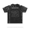 Mens Loose Fit Rugby Jersey T-Shirt With Embroidered Letter Design Breathable Cotton Blend Short Sleeve V-Neck Sport Top