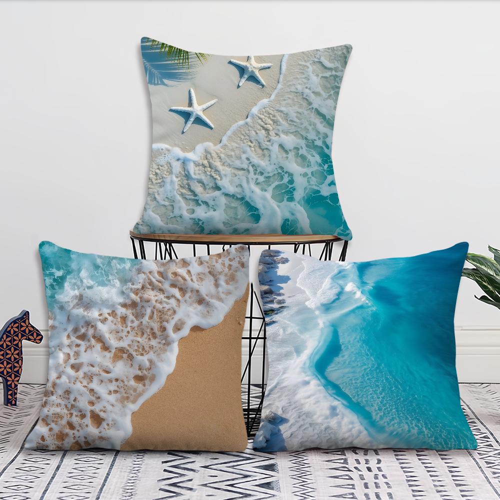 White Foamy Waves on the Beach cushion cover For Pillow Printing Sofa Decoration Home Room Coffee Shop Office Nordic Simplicity