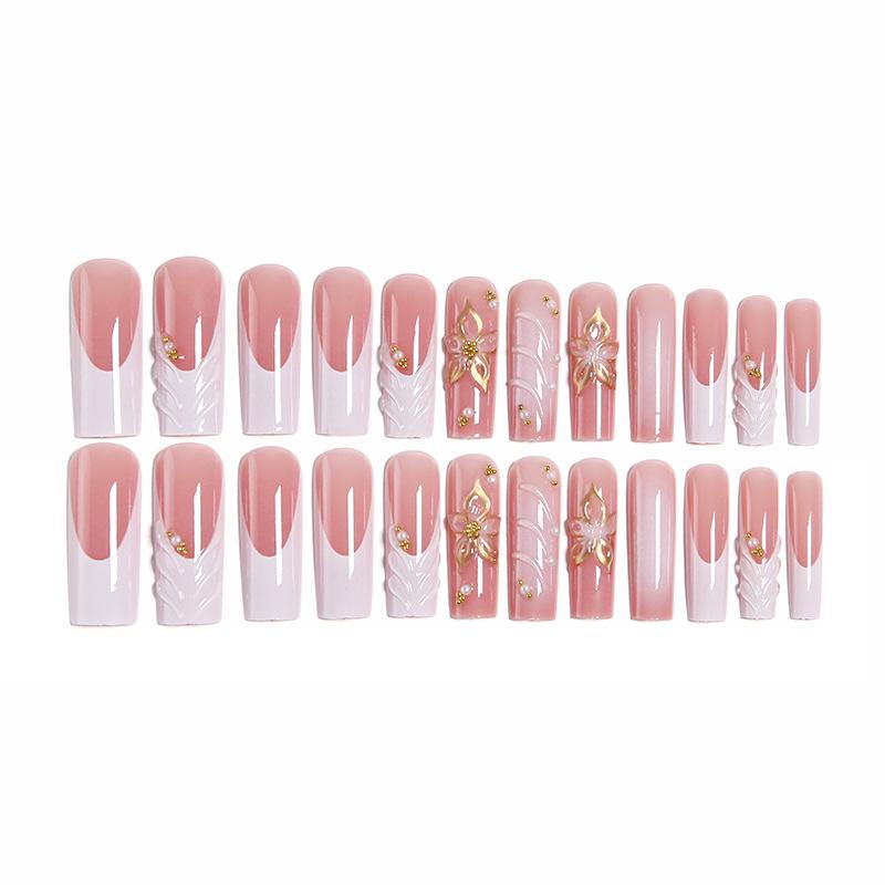 European And American Pure Lust Style Three-dimensional Flower Long Water Pipe Manicure Gilt Wear Nails Whitening Fake Nails Wear Nails