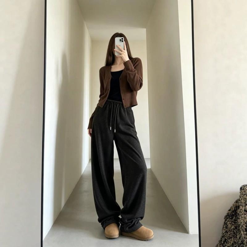Womens High-Waisted Wide-Leg Casual Pants Coffee Color Loose Fit Straight Cut 2026