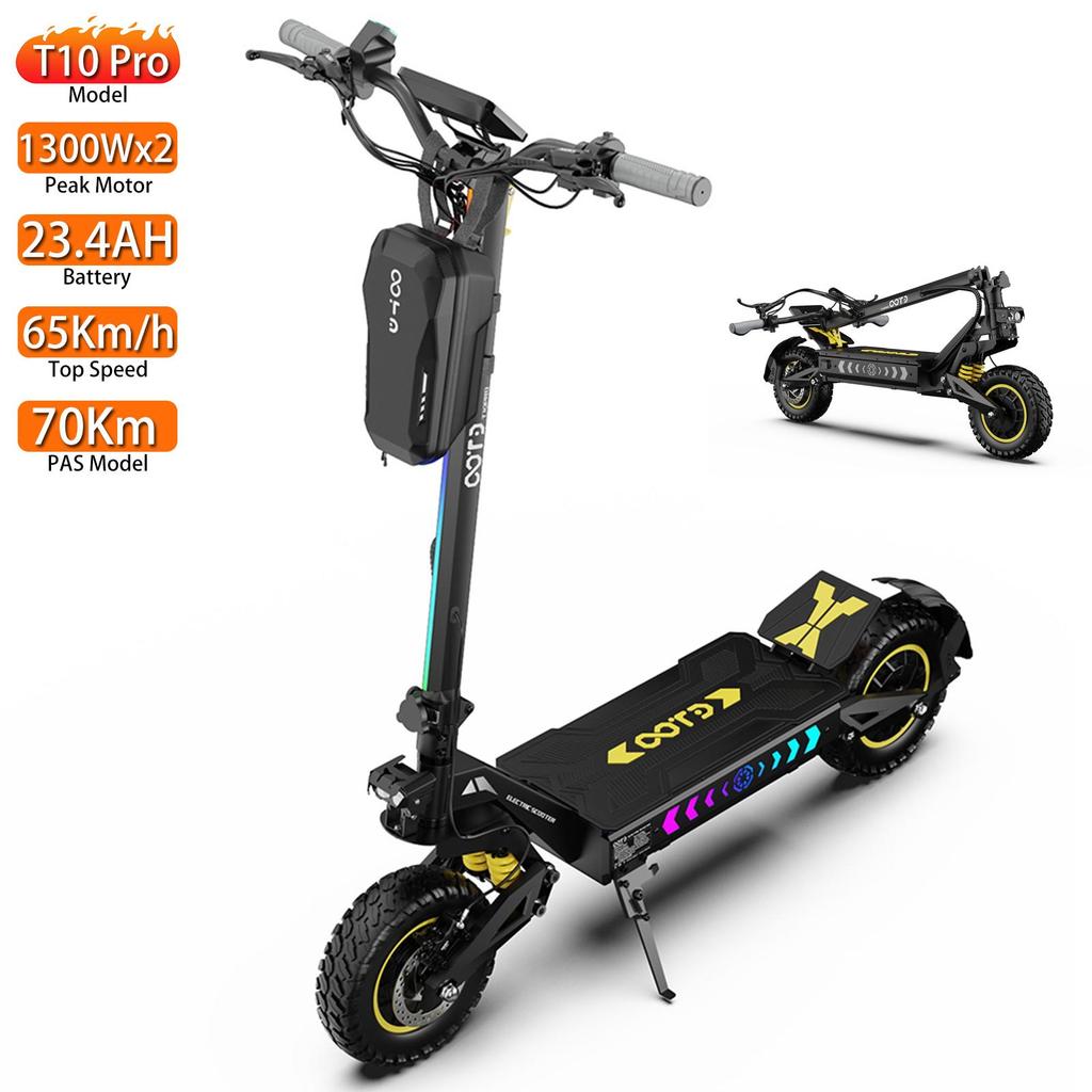 OOTD Электросамокат T10 Pro Складной 11-дюймовый Двигатель 2600 Вт Гидравлический Тормоз 52 В 23,4 Ач Полная Подвеска Взрослый Электросамокат Черный