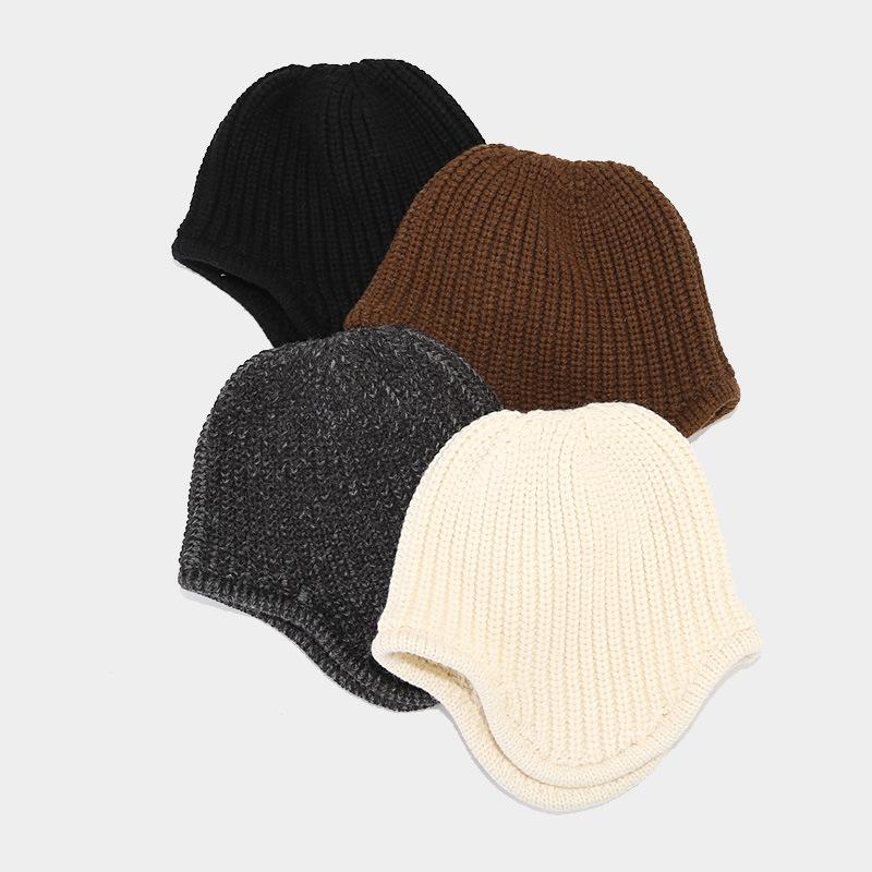 Autumn and winter new solid color ear protection wool hat simple and fashionable outdoor warm knitted hat winter versatile cold hat tide