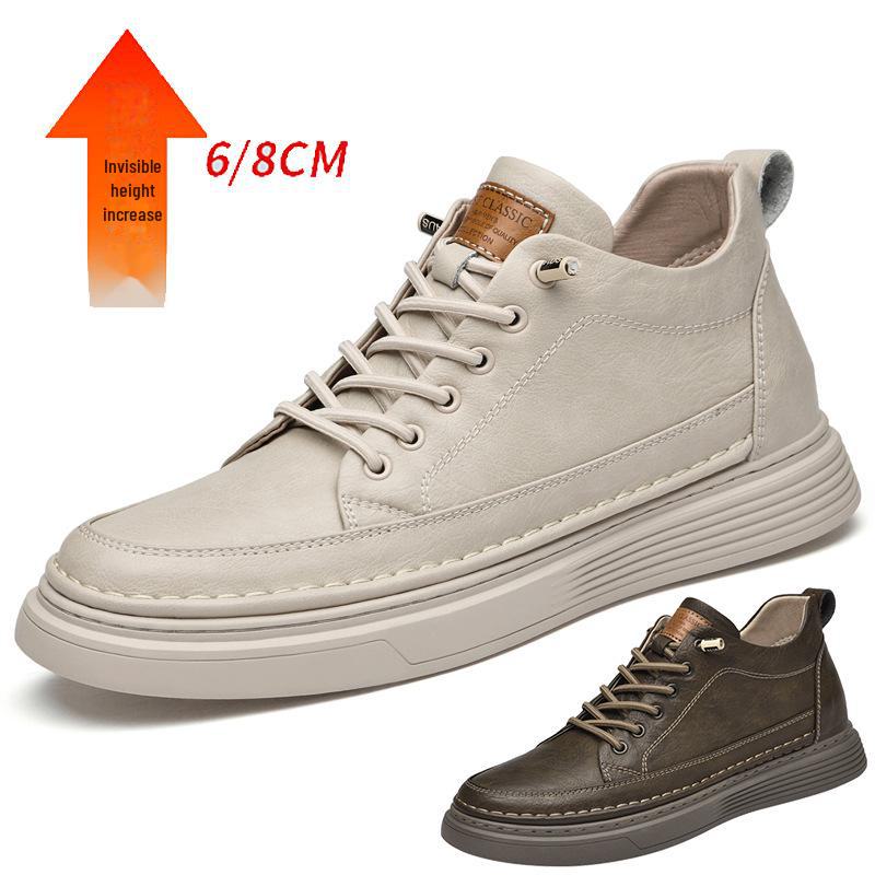 Мужские кроссовки из коровьей кожи на толстой подошве: Увеличивающие рост, британские повседневные кожаные туфли большого размера с низким верхом в тренде