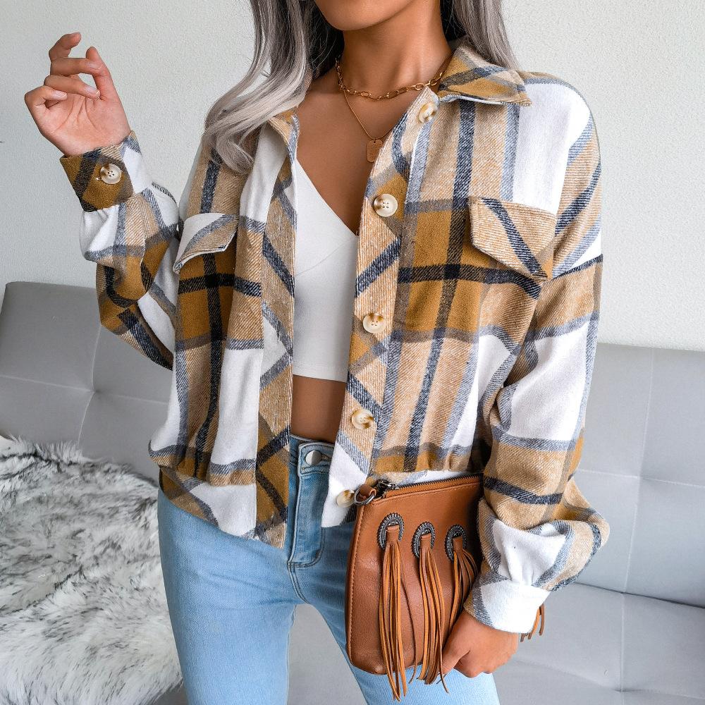 Winter Fall Lantern Plaid Women Long Sleeve Jacket Single Breasted Loose Chic Coat Sxl